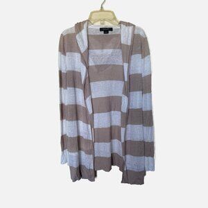 Christopher Fischer Womens Striped Hooded Open Front Cardigan XS 100% Linen Beig